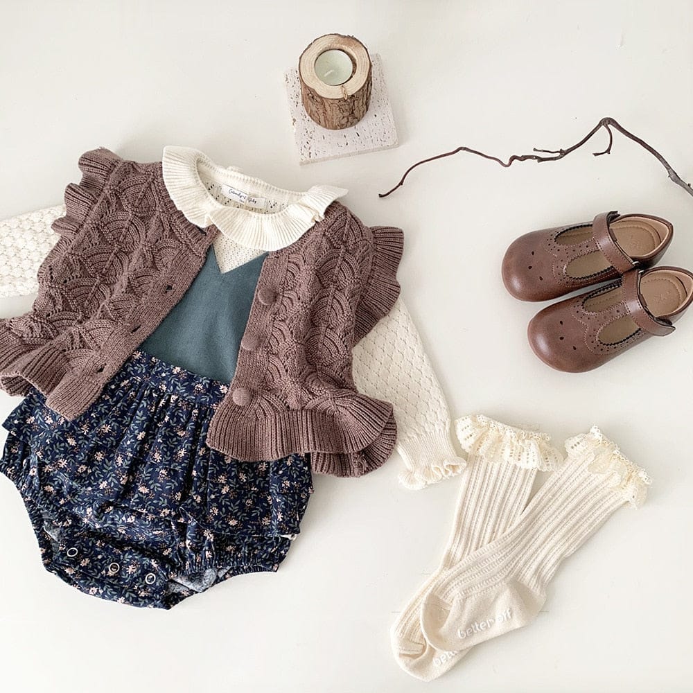 ベスト ベビー キッズ ニット フリル ベスト カーディガン クリームアイボリー ライトコーヒー 2色 ガールズ 女の子【mh0002807】