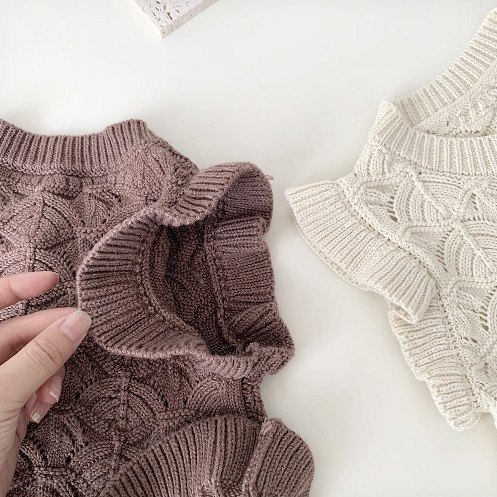 ベスト ベビー キッズ ニット フリル ベスト カーディガン クリームアイボリー ライトコーヒー 2色 ガールズ 女の子【mh0002807】