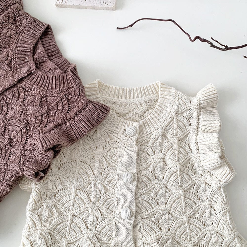 ベスト ベビー キッズ ニット フリル ベスト カーディガン クリームアイボリー ライトコーヒー 2色 ガールズ 女の子【mh0002807】