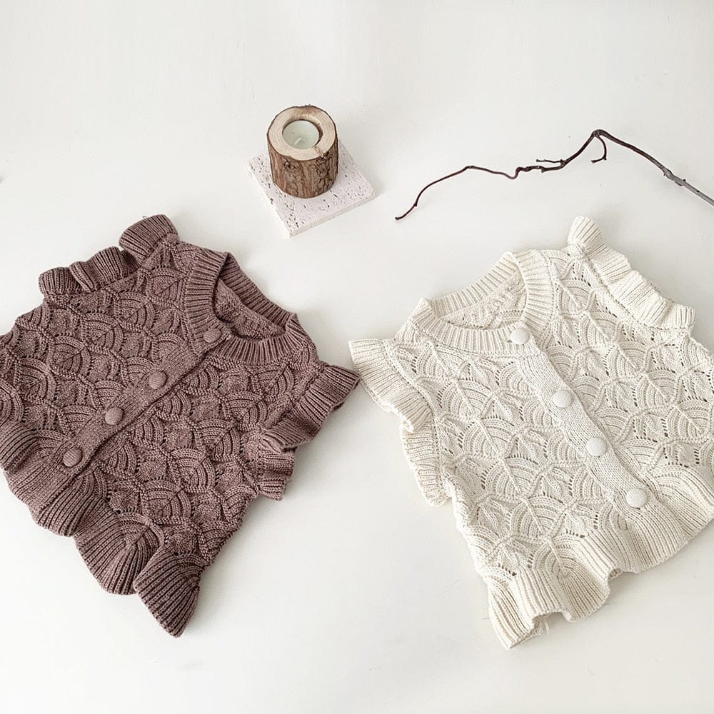 ベスト ベビー キッズ ニット フリル ベスト カーディガン クリームアイボリー ライトコーヒー 2色 ガールズ 女の子【mh0002807】