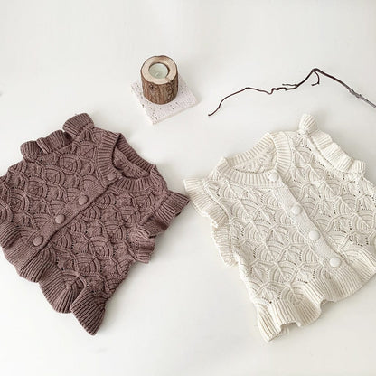 ベスト ベビー キッズ ニット フリル ベスト カーディガン クリームアイボリー ライトコーヒー 2色 ガールズ 女の子【mh0002807】