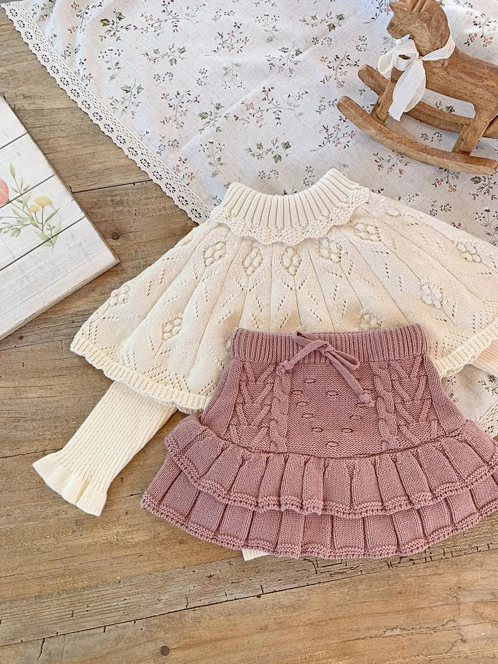 ショール キッズ ニットショール ポンチョ ハイネック ベージュ ダークレッド 2カラー ガールズ 女の子 子供服【mh0002973】