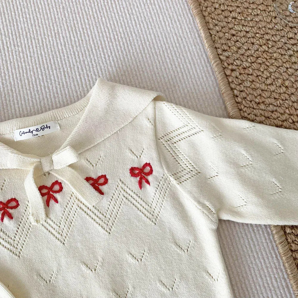 ニット・セーター ベビーキッズトップス ニット セーター セーラーカラー リボン刺繍 ブルー/ベージュ/2カラー【mh0004506】