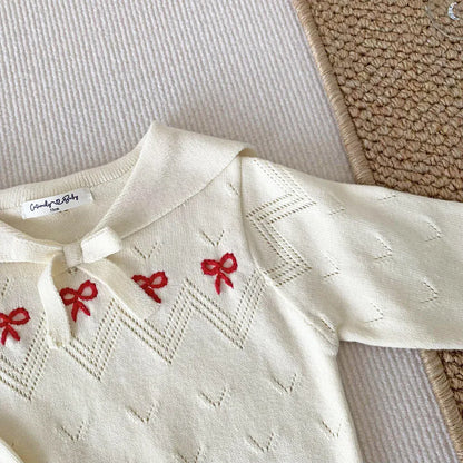 ニット・セーター ベビーキッズトップス ニット セーター セーラーカラー リボン刺繍 ブルー/ベージュ/2カラー【mh0004506】