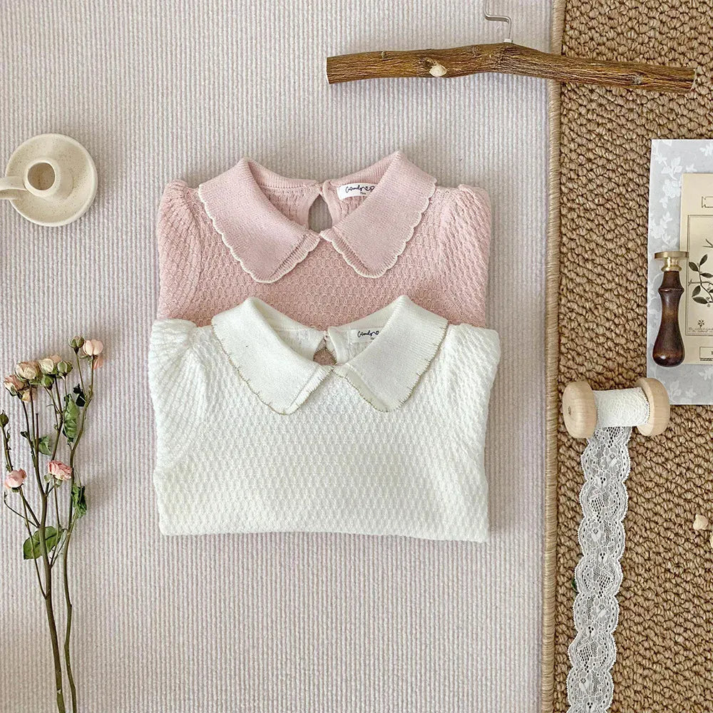 長袖シャツ・ブラウス ベビーキッズトップス 長袖襟付きセーター ニットブラウス ピンク/ベージュ/2カラー【mh0004552】