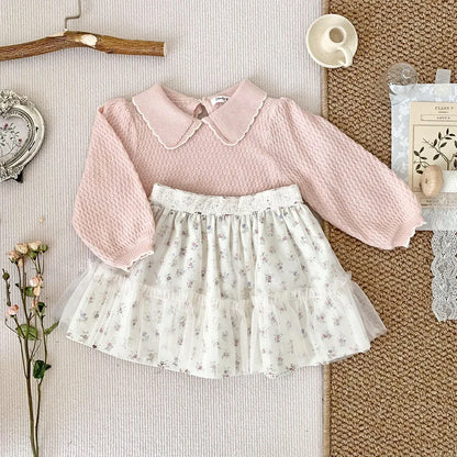 長袖シャツ・ブラウス ベビーキッズトップス 長袖襟付きセーター ニットブラウス ピンク/ベージュ/2カラー【mh0004552】