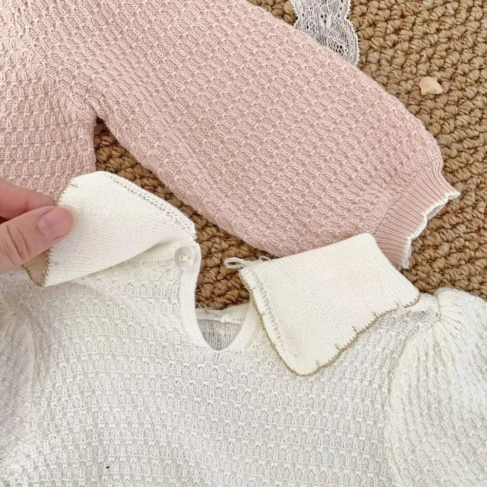 長袖シャツ・ブラウス ベビーキッズトップス 長袖襟付きセーター ニットブラウス ピンク/ベージュ/2カラー【mh0004552】