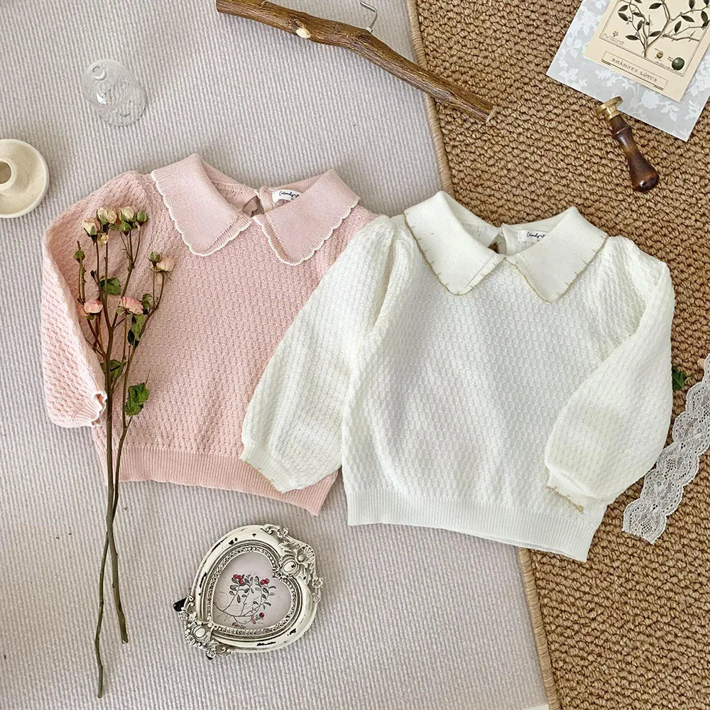 長袖シャツ・ブラウス ベビーキッズトップス 長袖襟付きセーター ニットブラウス ピンク/ベージュ/2カラー【mh0004552】