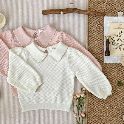 長袖シャツ・ブラウス ベビーキッズトップス 長袖襟付きセーター ニットブラウス ピンク/ベージュ/2カラー【mh0004552】