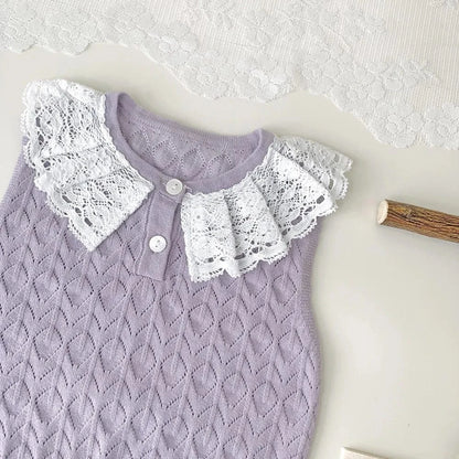 タンクトップ・キャミソール・ノースリーブトップス ベビーキッズトップス レースニット ノースリーブ レース襟 カットソー 2カラー【mh0005302】