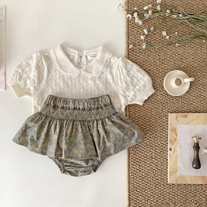 ブルマパンツ ベビーパンツ フリルスカートブルマパンツ フラワー花柄プリント 2カラー【mh0005341】