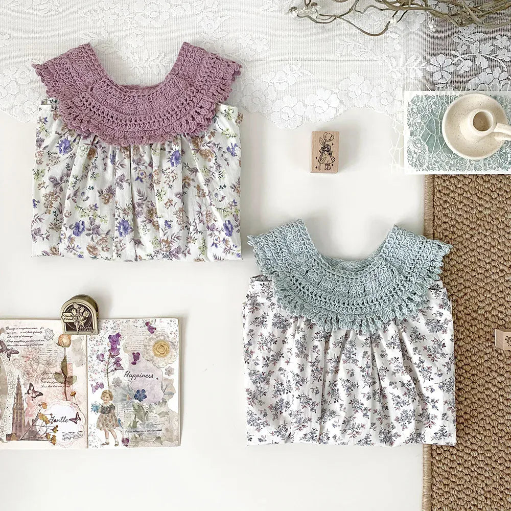 ノースリーブワンピース キッズトップス レースホルターネック チュニックブラウス フラワー花柄プリント 2カラー【mh0006016】