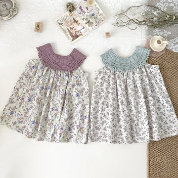 ノースリーブワンピース キッズトップス レースホルターネック チュニックブラウス フラワー花柄プリント 2カラー【mh0006016】