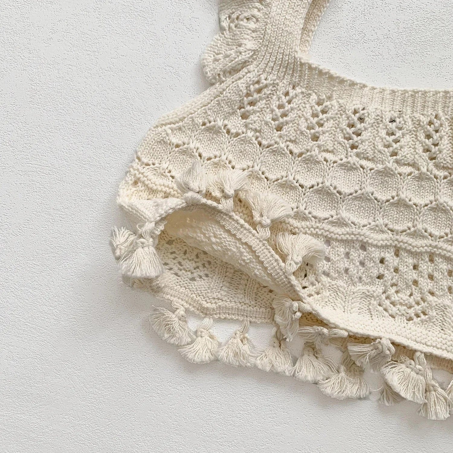 ベスト ベビーキッズベスト レースニットフリルショルダー重ね着フリンジベストトップス 2カラー【mh0006725】