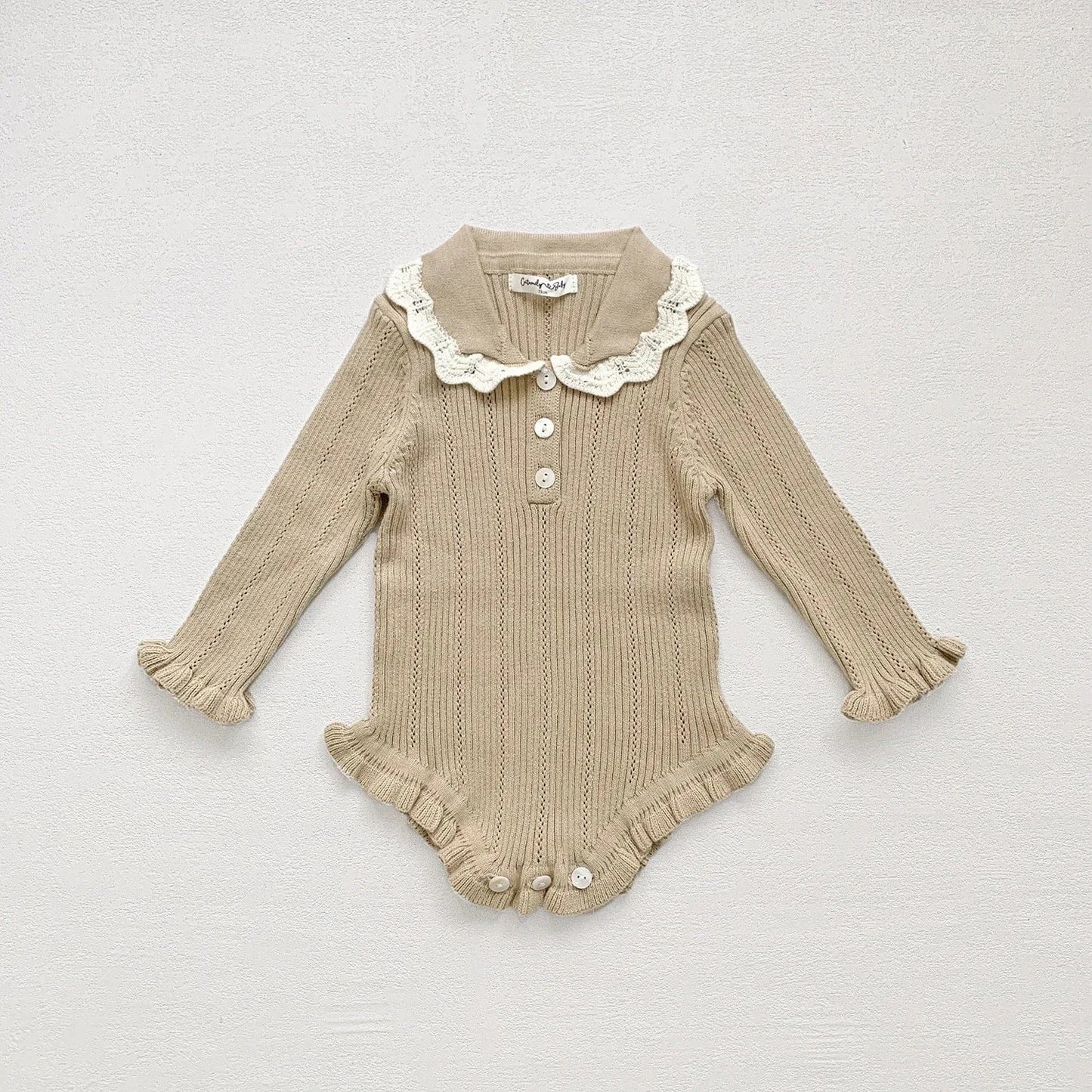 長袖ロンパース ベビーロンパース フリル襟長袖ニットボディスーツ 2カラー【mh0007437】