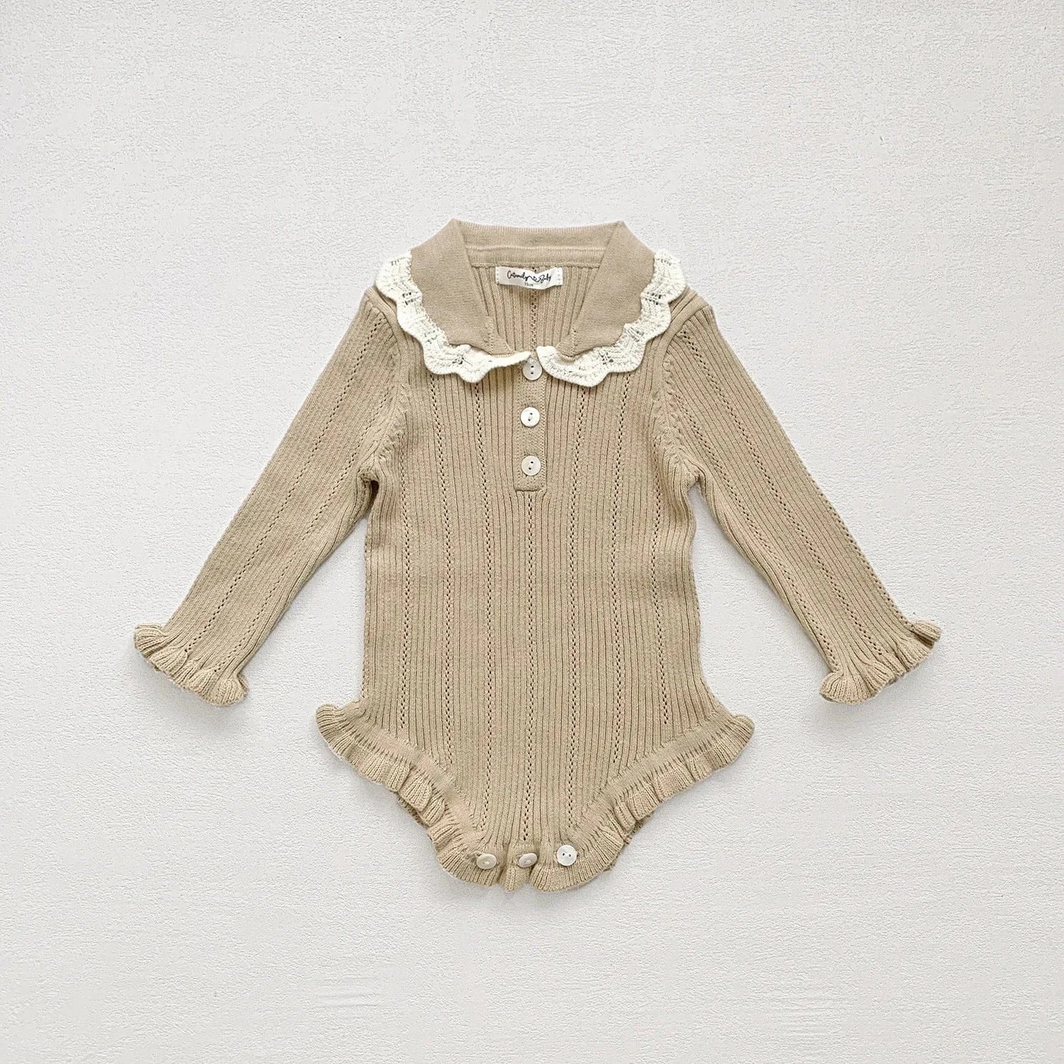 長袖ロンパース ベビーロンパース フリル襟長袖ニットボディスーツ 2カラー【mh0007437】