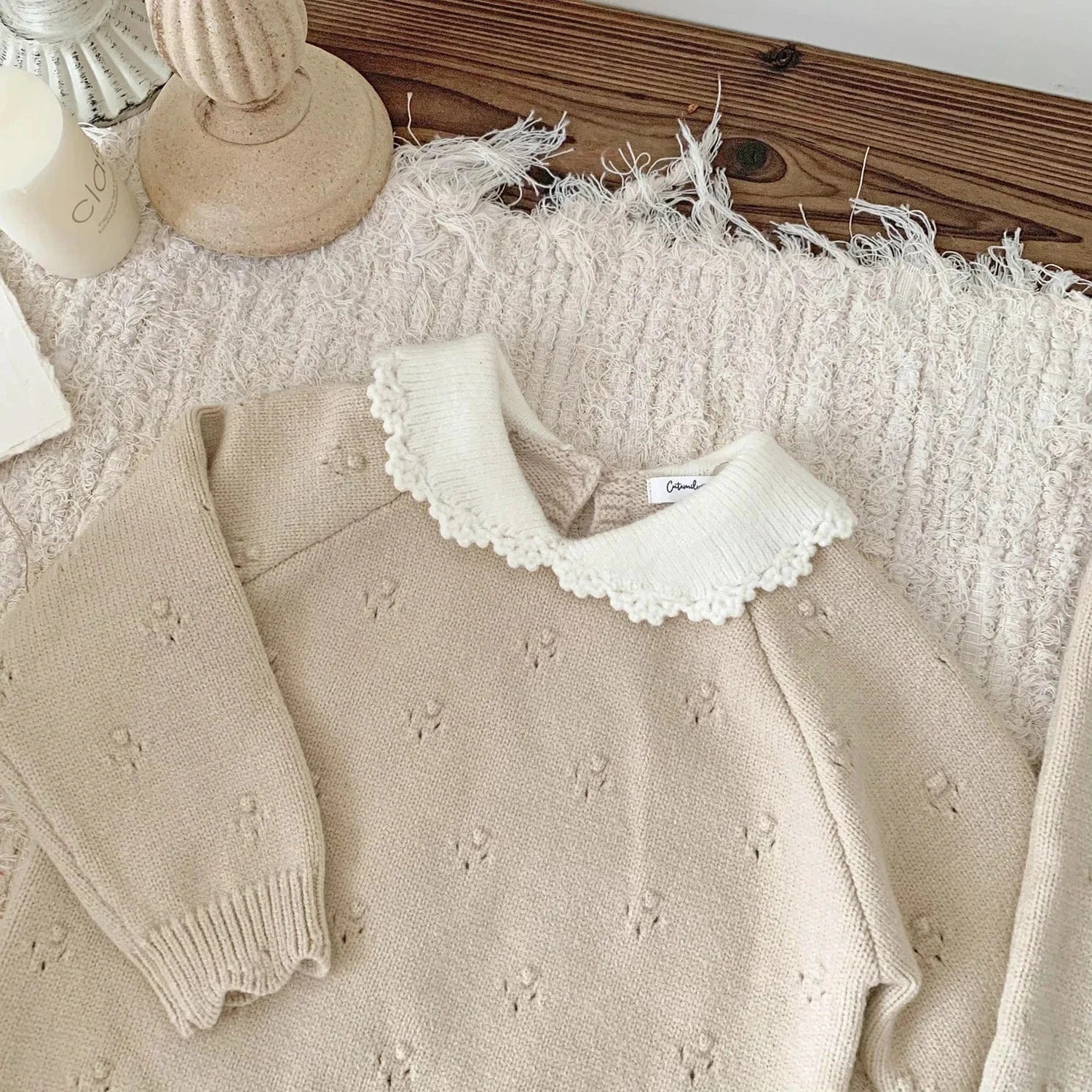 長袖セットアップ キッズセットアップ 2点セット 襟付きニットプルオーバー+フレアニットパンツ【mh0007896】