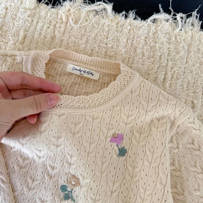 長袖セットアップ フラワー刺繍ニットプルオーバー+ワイドパンツ 2点セット【mh0011161】