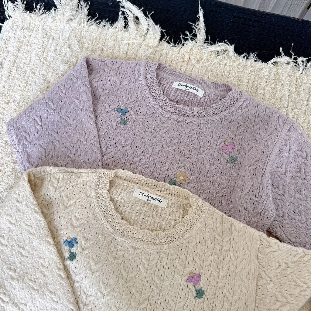 長袖セットアップ フラワー刺繍ニットプルオーバー+ワイドパンツ 2点セット【mh0011161】