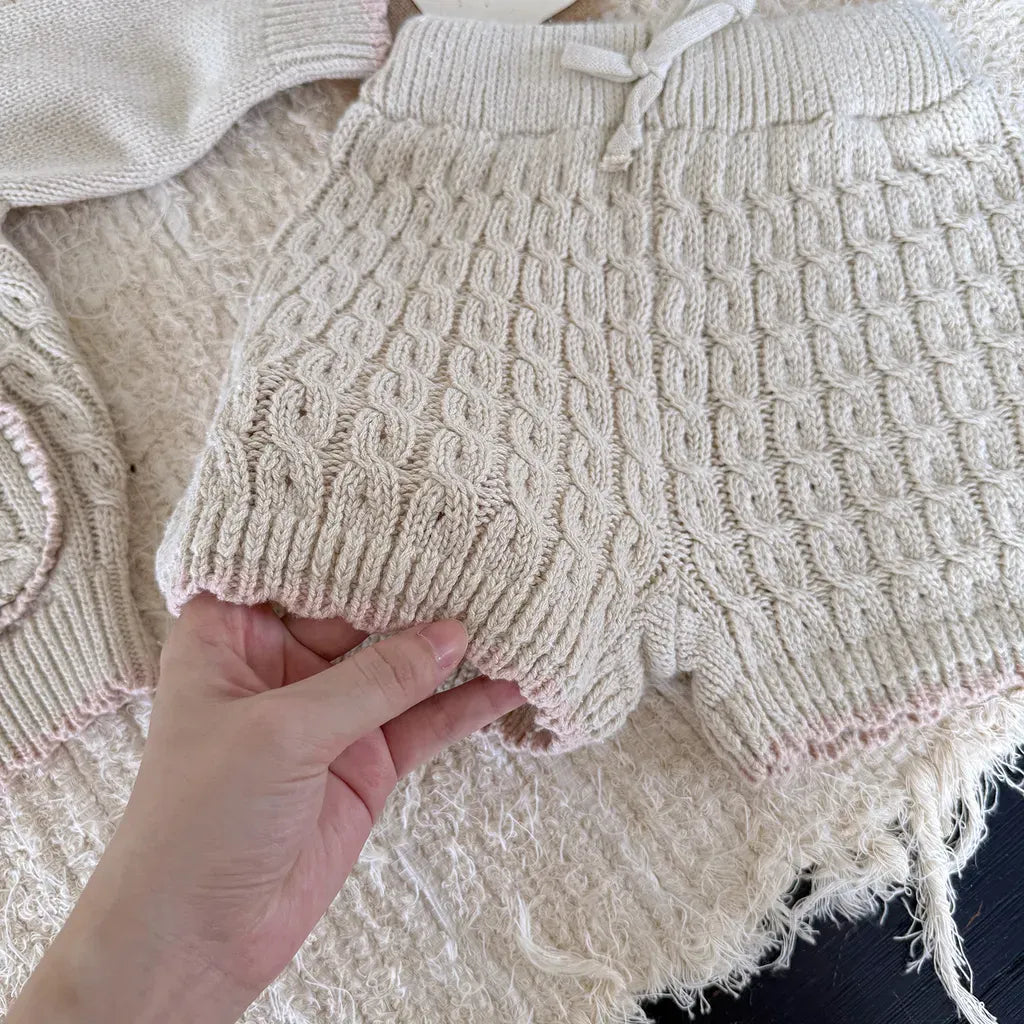 長袖セットアップ ケーブルニットカーディガン+ショートパンツ 2点セット【mh0011169】