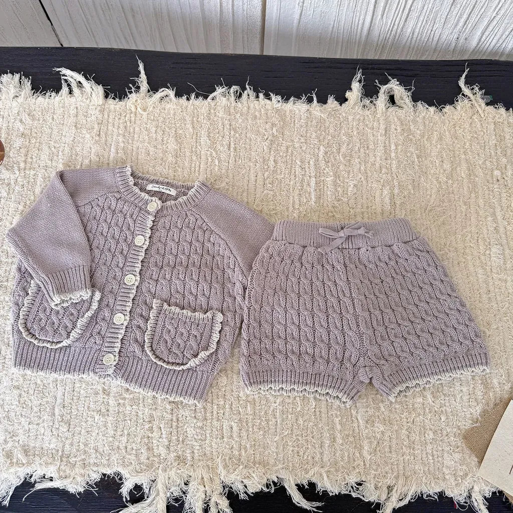 長袖セットアップ ケーブルニットカーディガン+ショートパンツ 2点セット【mh0011169】