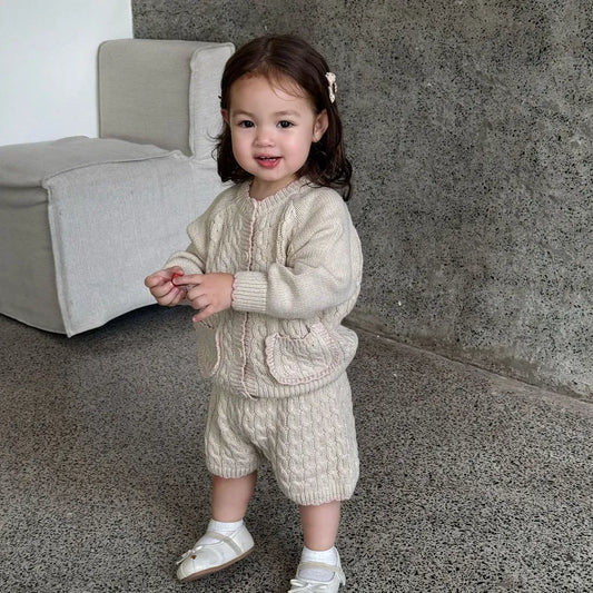 長袖セットアップ ケーブルニットカーディガン+ショートパンツ 2点セット【mh0011169】