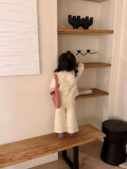 長袖セットアップ 長袖ニットセットアップ 2点セット フラワー刺繍 透かし編み ワイドパンツ【mh0011510】