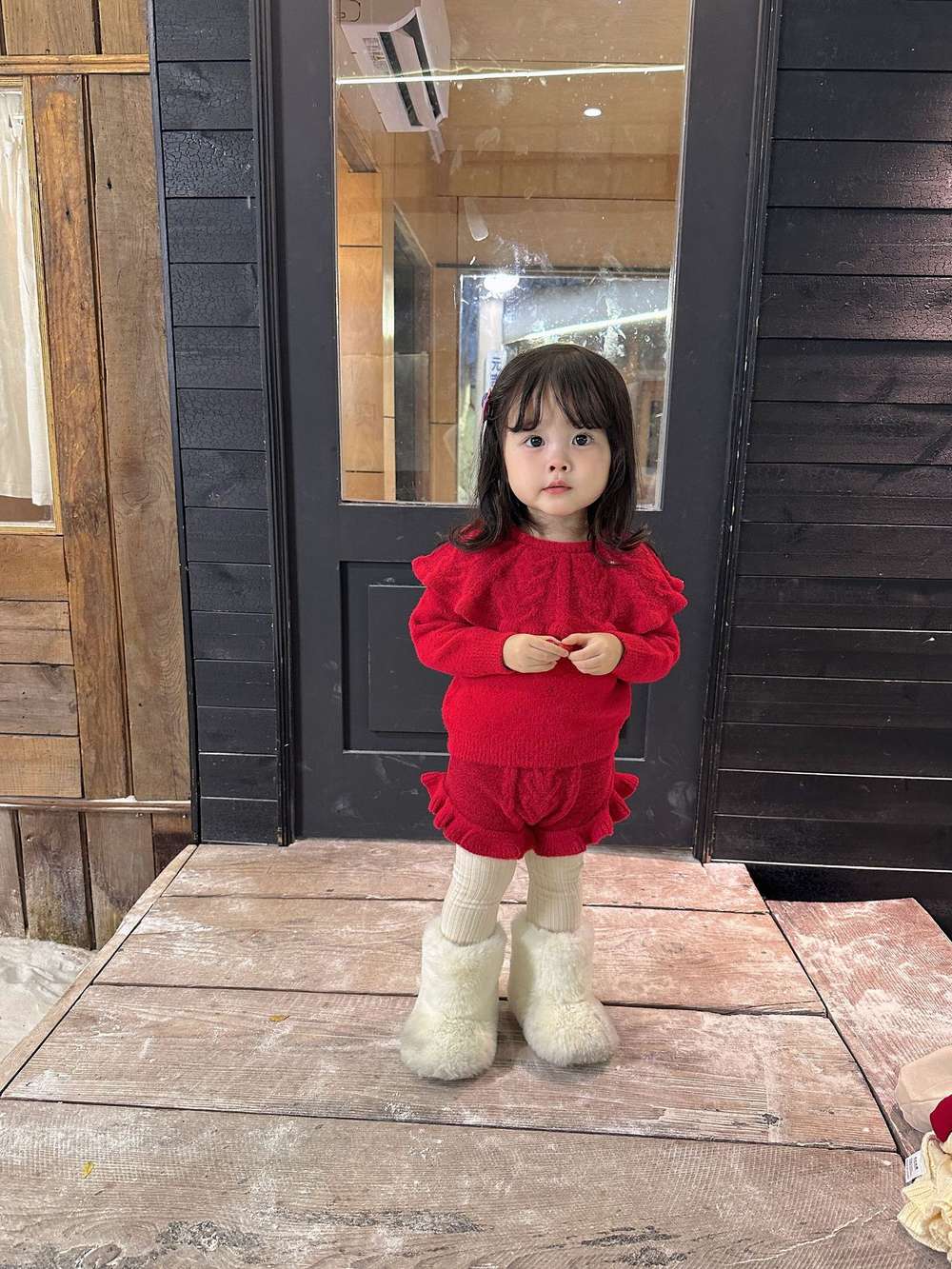 長袖セットアップ ショール付き長袖ニットセーター +フリルショートパンツ セットアップ 2点セット【mh0011525】