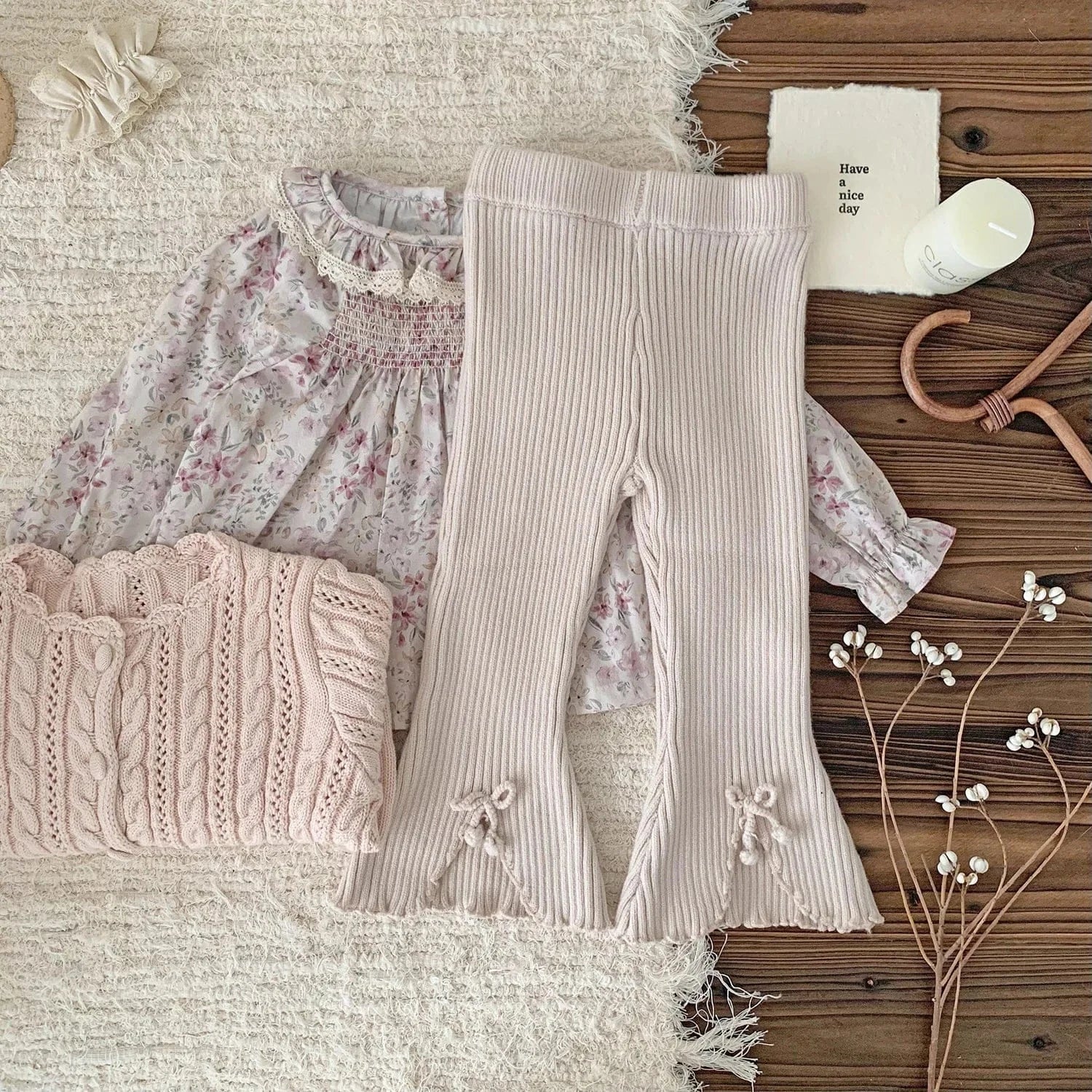 レギンスパンツ キッズパンツ リボンフロントオープンフレアレギンスパンツ 3カラー【mh0007239】