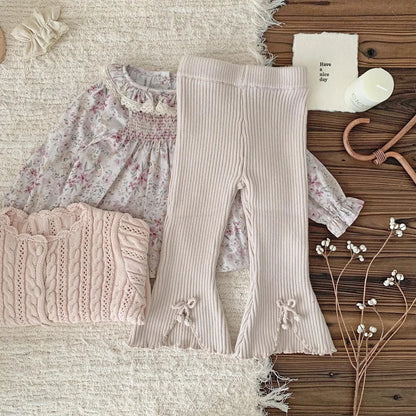 レギンスパンツ キッズパンツ リボンフロントオープンフレアレギンスパンツ 3カラー【mh0007239】