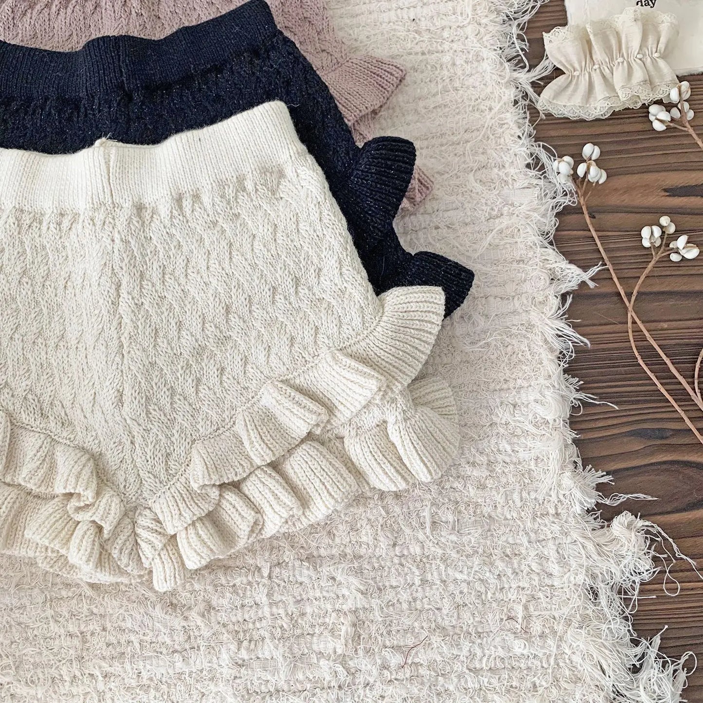 ハーフパンツ・ショートパンツ ベビーキッズパンツ ダブルフリルニットショートパンツ 3カラー【mh0007240】