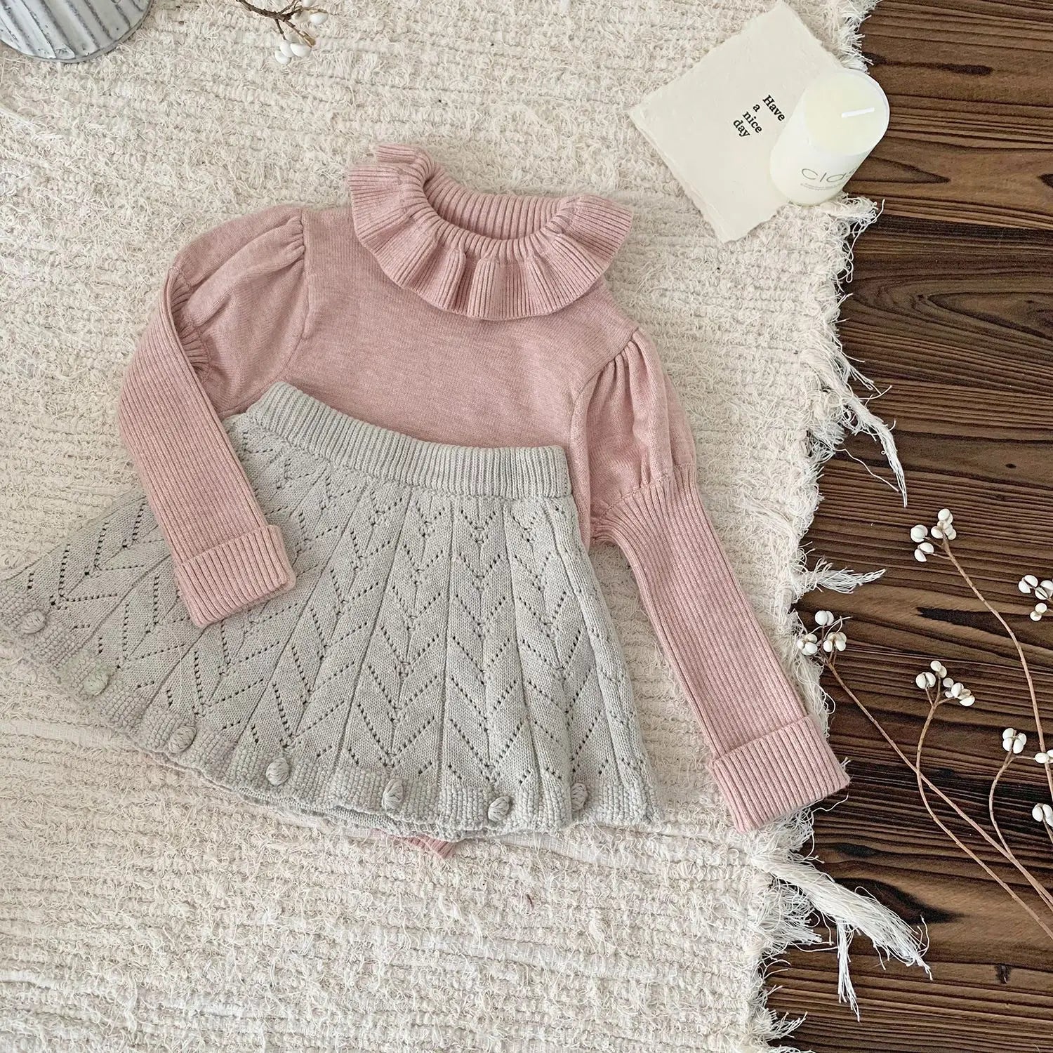 スカート ベビーキッズスカート レースニットAラインパンツインスカート【mh0007910】