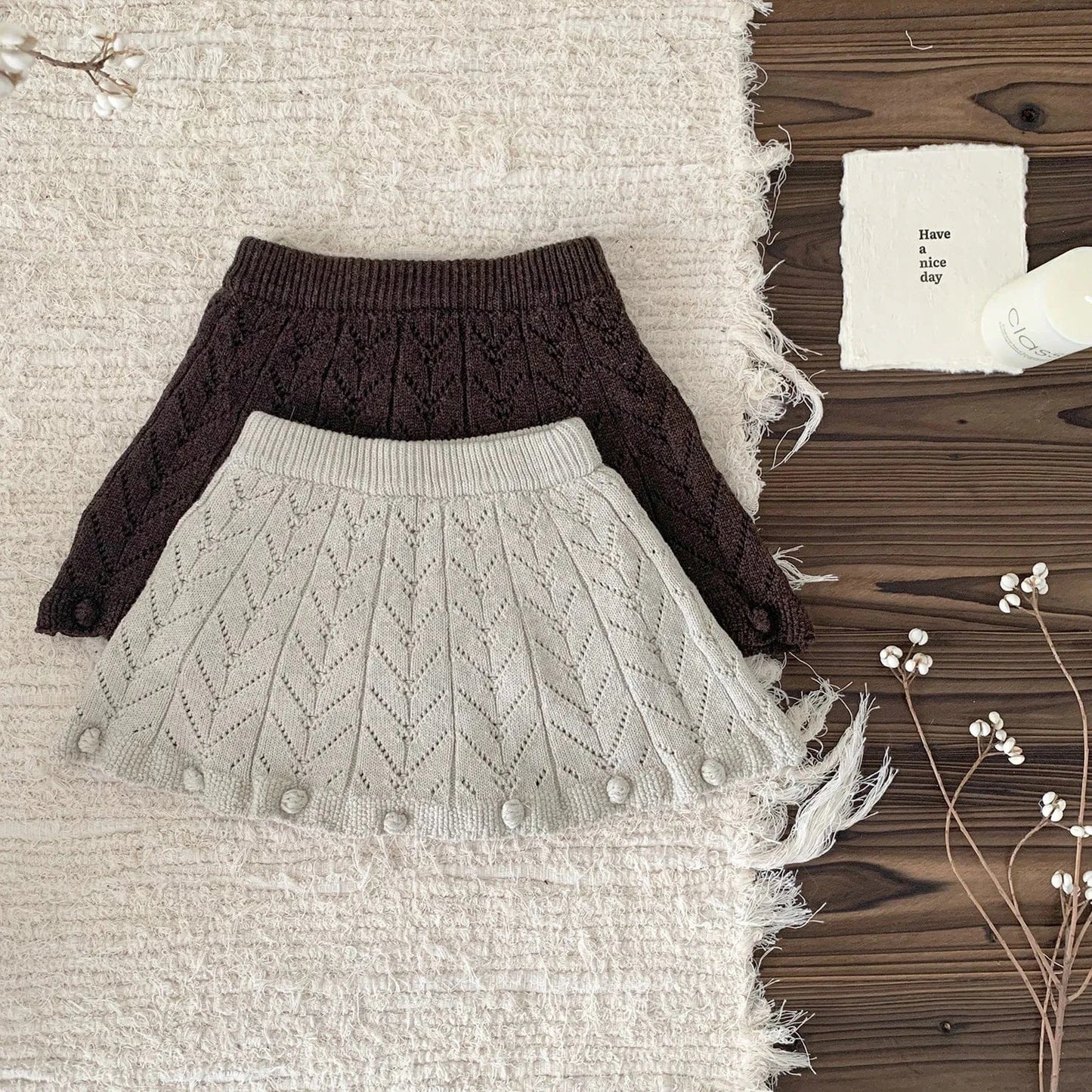 スカート ベビーキッズスカート レースニットAラインパンツインスカート【mh0007910】