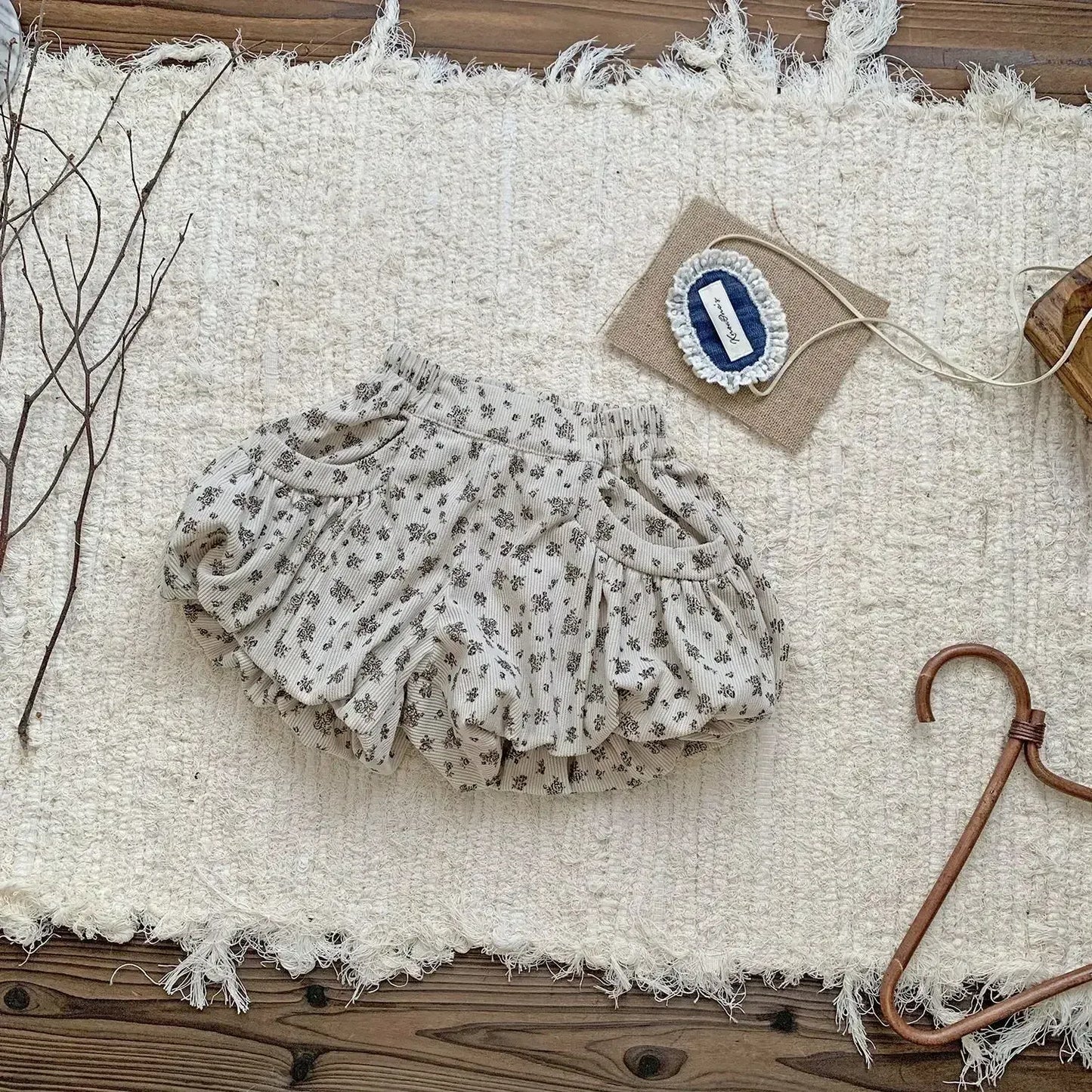 ハーフパンツ・ショートパンツ Apricot / 73cm 6-9M ベビーキッズパンツ 無地/フラワープリントショートバルーンパンツ【mh0007397】