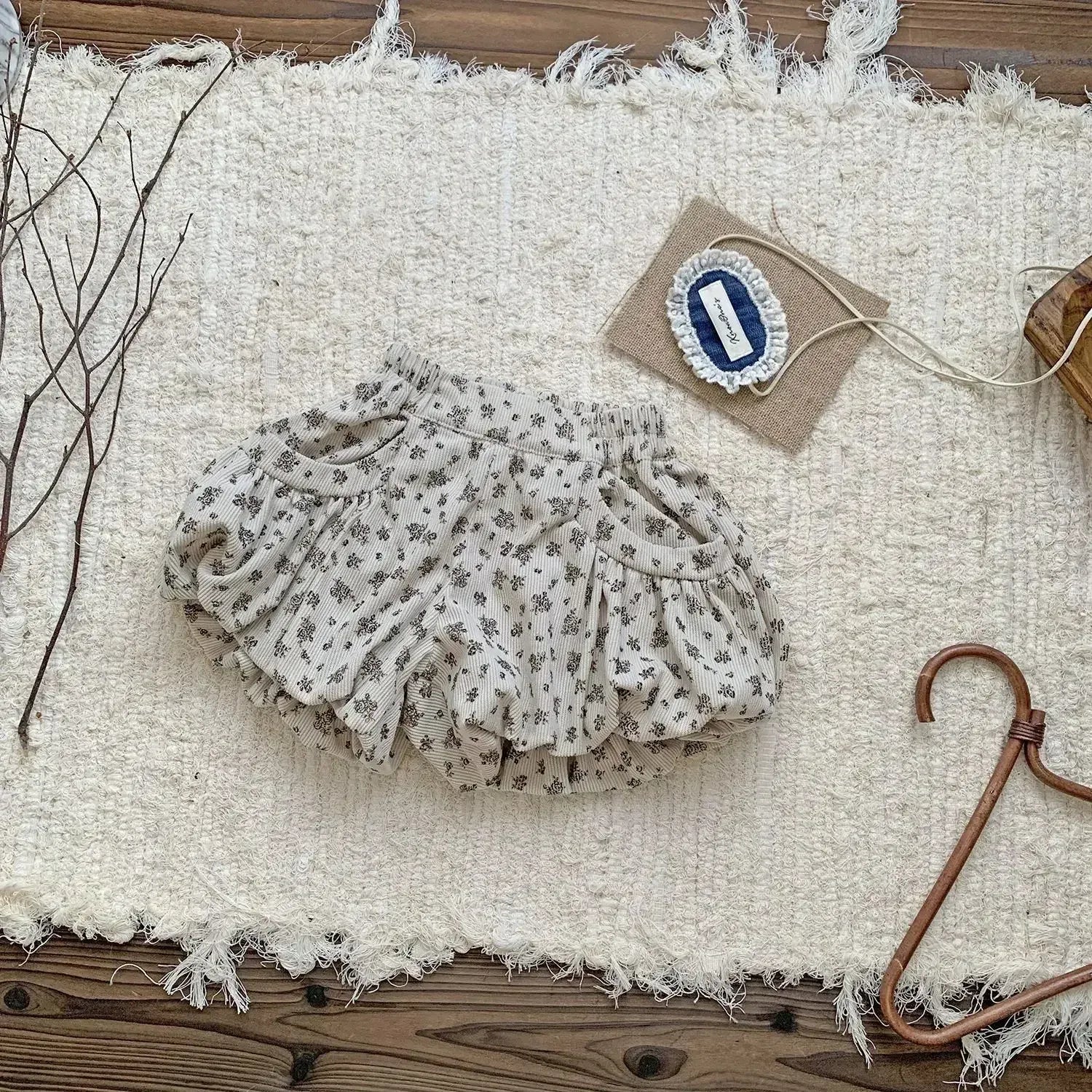 ハーフパンツ・ショートパンツ Apricot / 73cm 6-9M ベビーキッズパンツ 無地/フラワープリントショートバルーンパンツ【mh0007397】