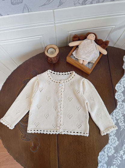 カーディガン・パーカー Apricot / 73cm Hand-Knit Style Lace Cardigan クロシェ風 レース カーディガン【mh0012157】