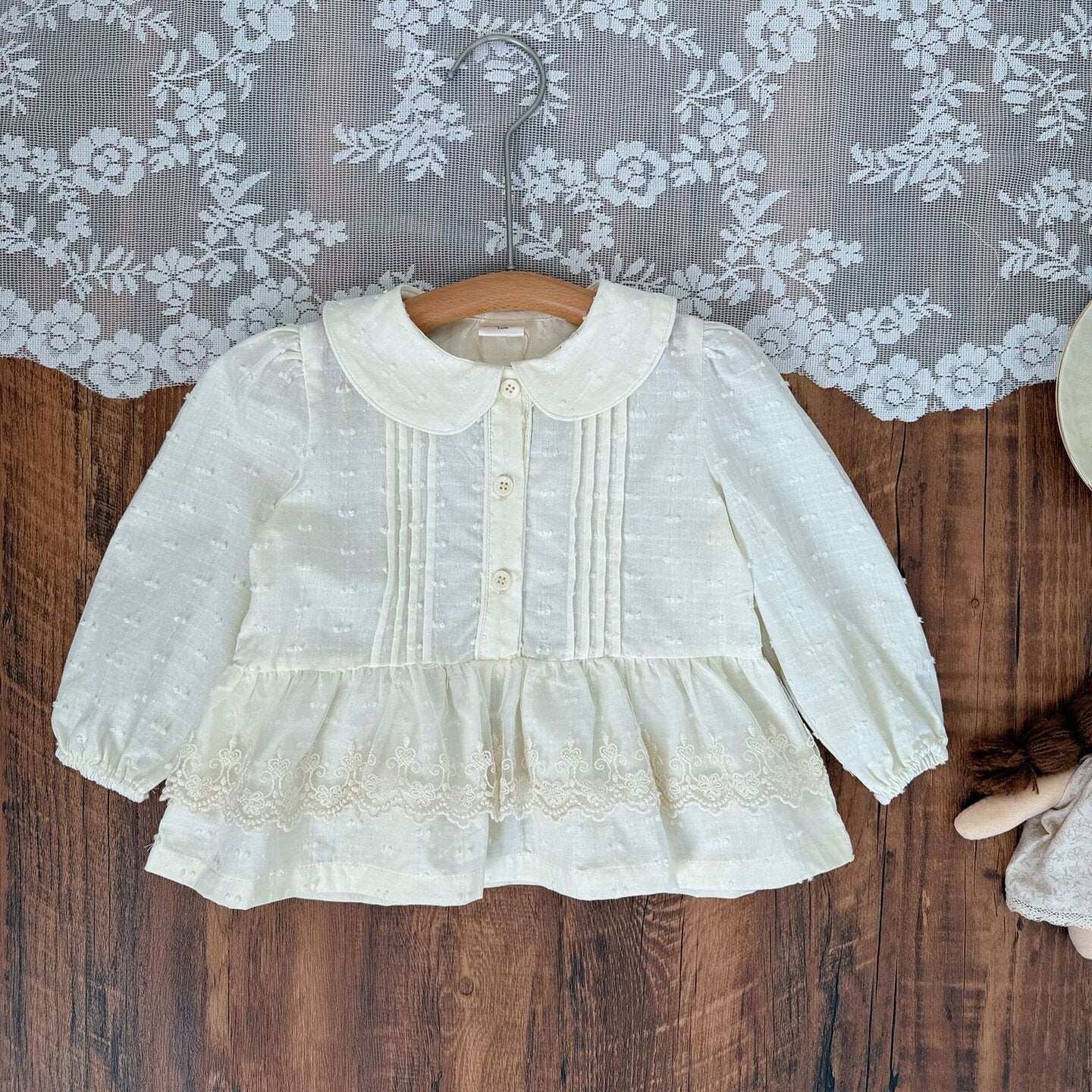 長袖シャツ・ブラウス Apricot / 73cm Lace Floral Doll Shirt レース付花柄ドールブラウス【mh0012115】