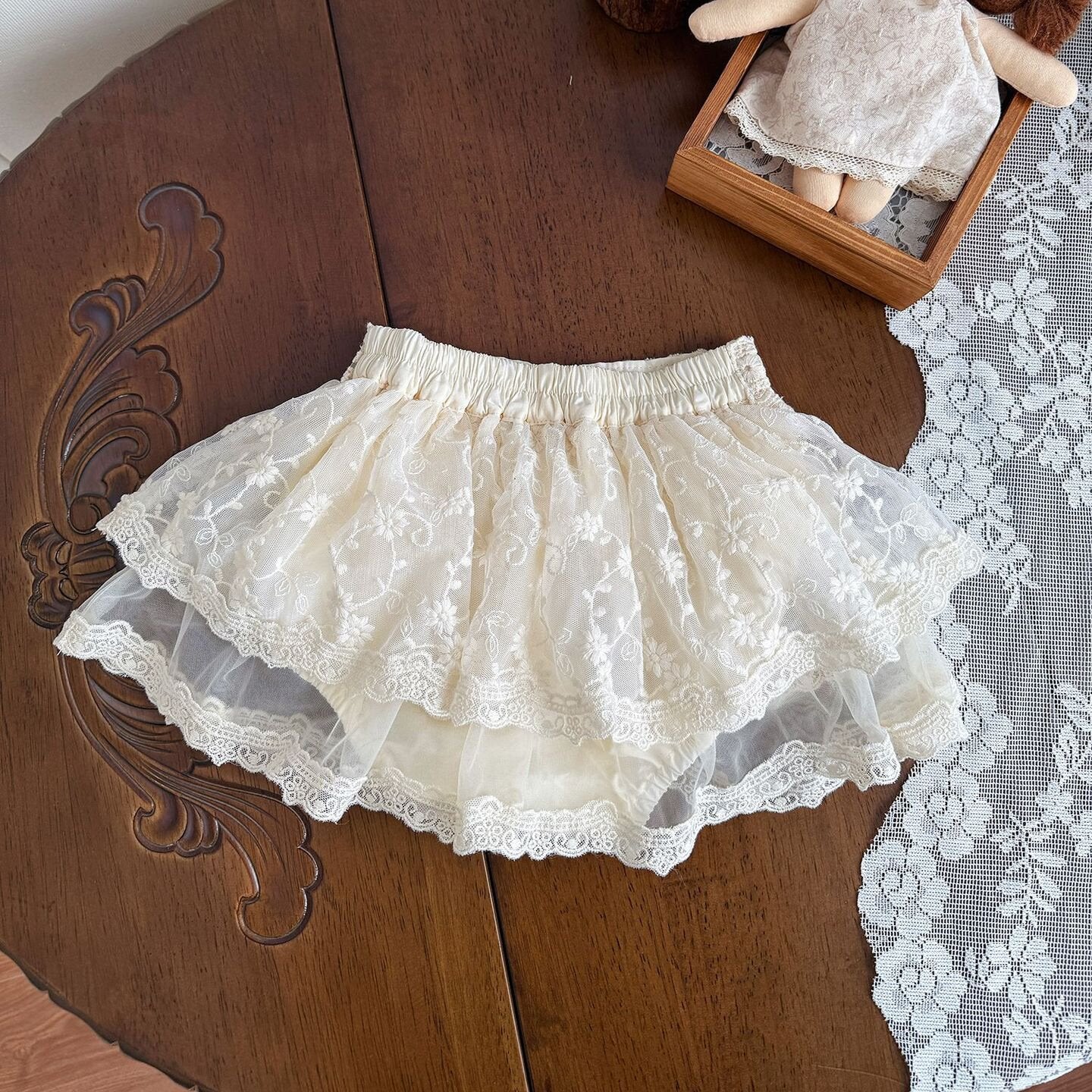 ブルマパンツ Apricot / 73cm Lace Trimmed Culotte Shorts レース切替 キュロットパンツ【mh0012153】