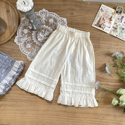 ロングパンツ・スウェットパンツ Apricot / 73cm ベビーキッズパンツ フラワープリントレースフリルワイドルーズイージーパンツ【mh0009121】