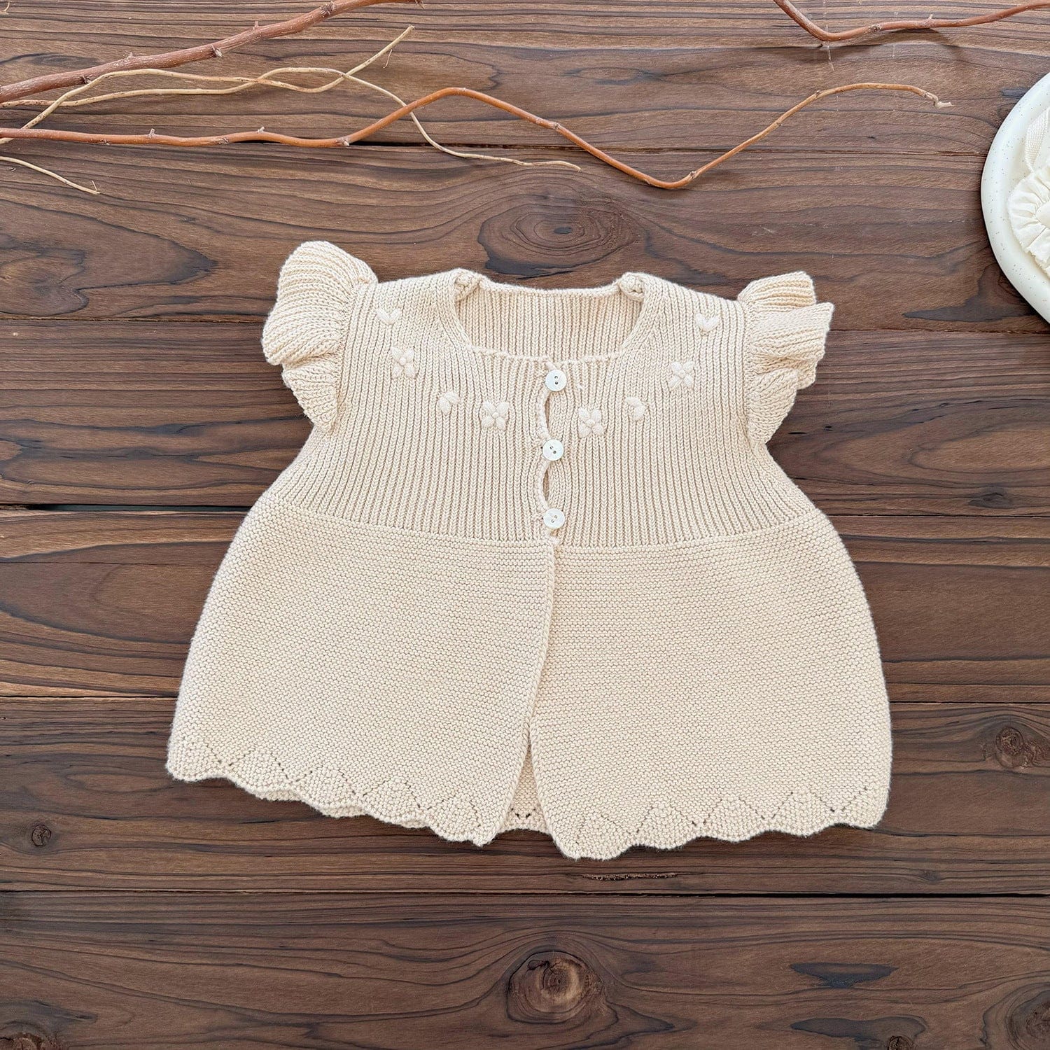 ベスト Apricot / 73cm クロシェ刺繍フリルスリーブベスト【mh0011157】