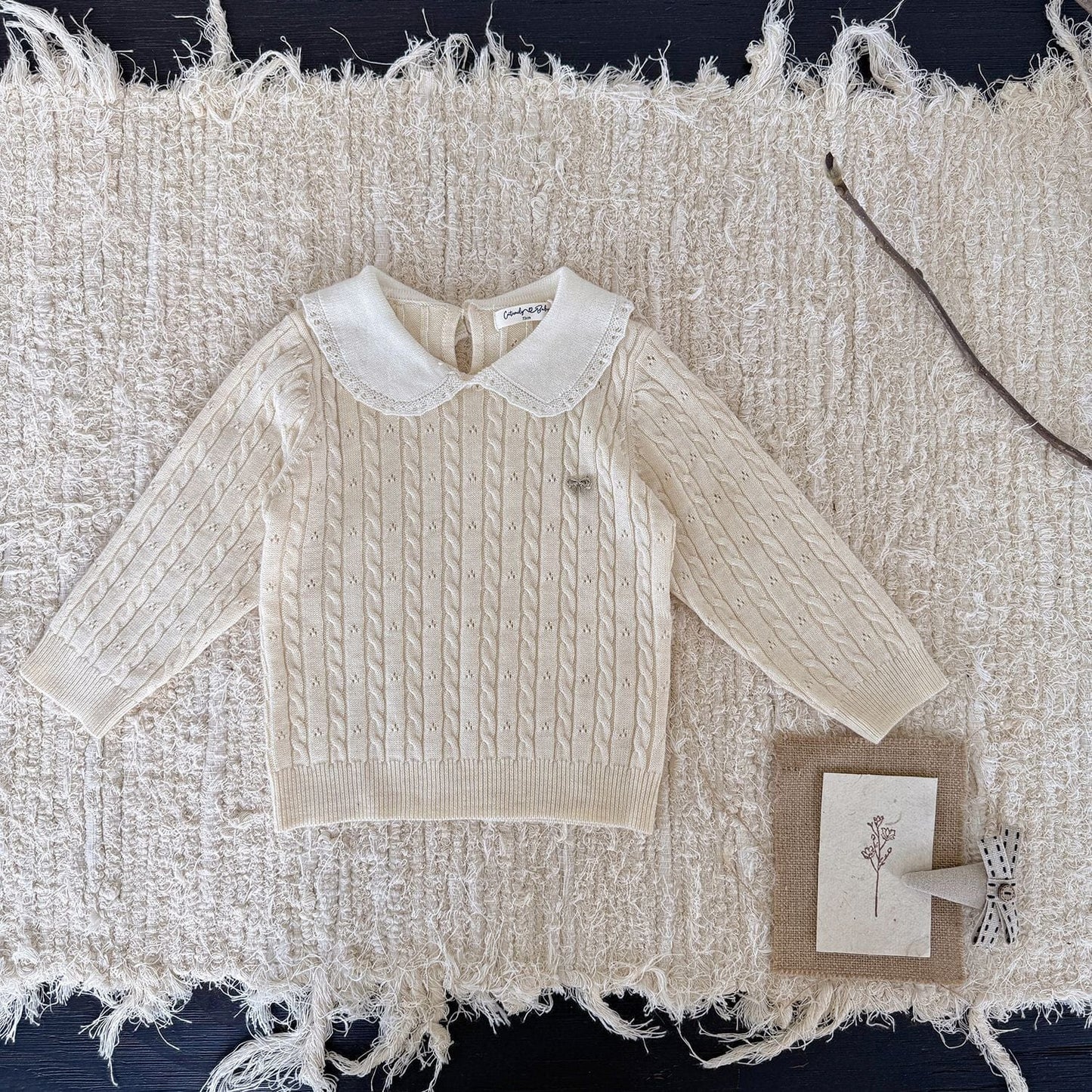 ニット・セーター Apricot / 73cm リボンレース丸襟ニットトップス【mh0011163】