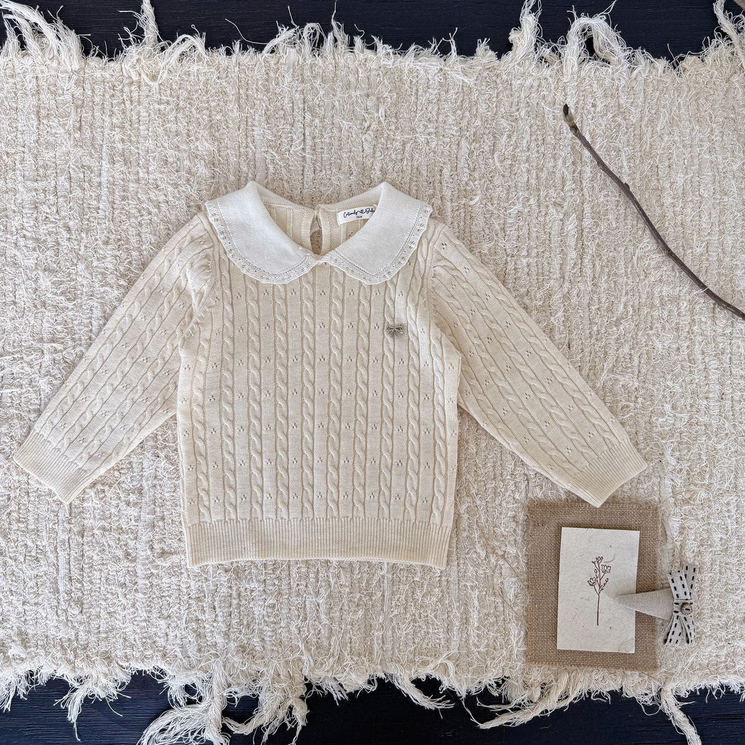 ニット・セーター Apricot / 73cm リボンレース丸襟ニットトップス【mh0011163】