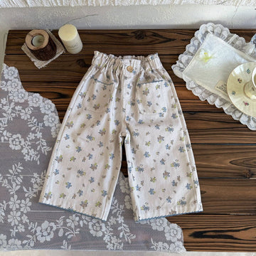 ロングパンツ・スウェットパンツ Apricot / 80cm Floral Twill Wide-Leg Pants 花柄ツイルワイドパンツ【mh0012116】