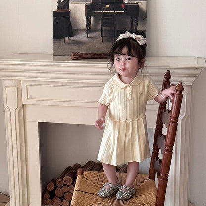 半袖ワンピース Apricot / 80cm ベビーキッズワンピース レースニット半袖ポロシャツワンピース【mh0009120】