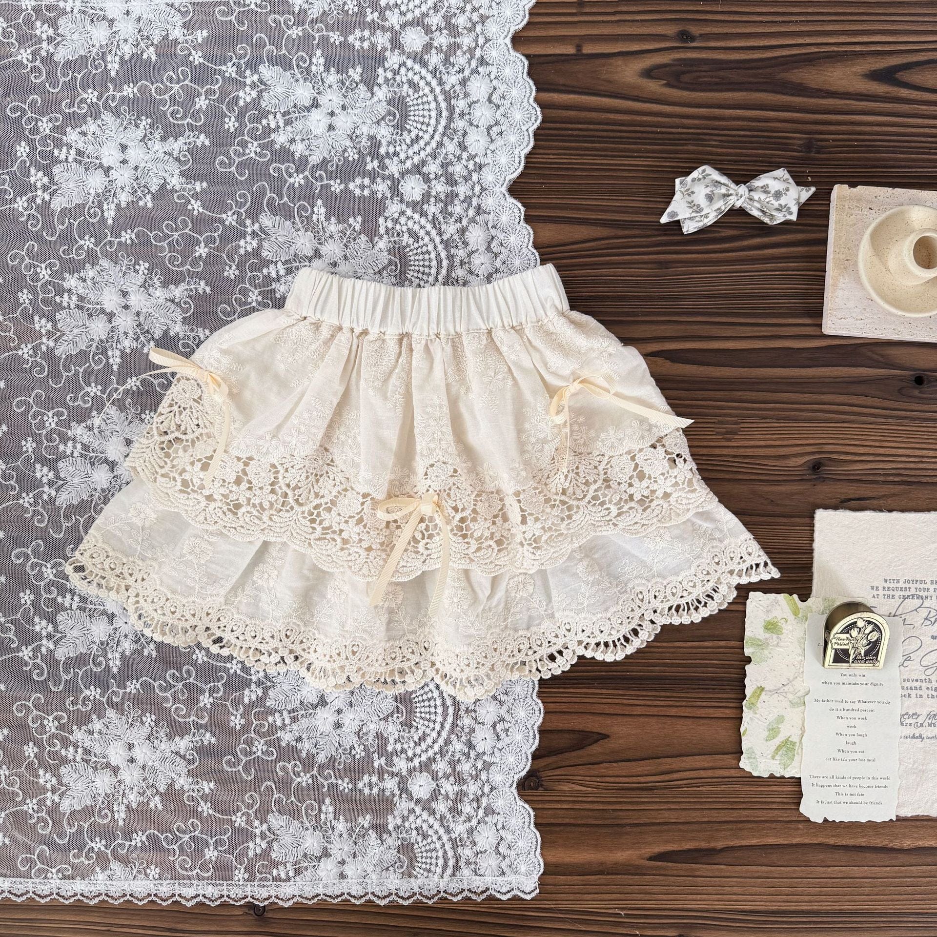 スカート Apricot / 80cm レースリボンティアードスカート【mh0010440】