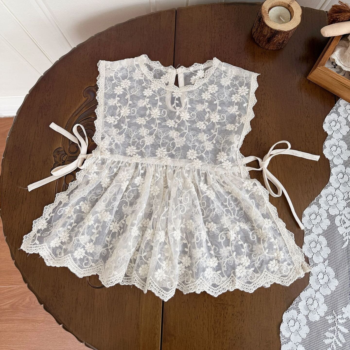 ベスト Apricot / S(80-90cm) Lace Ruffle Hem Strap Vest レース フリル ヘム ストラップ ベスト【mh0012155】