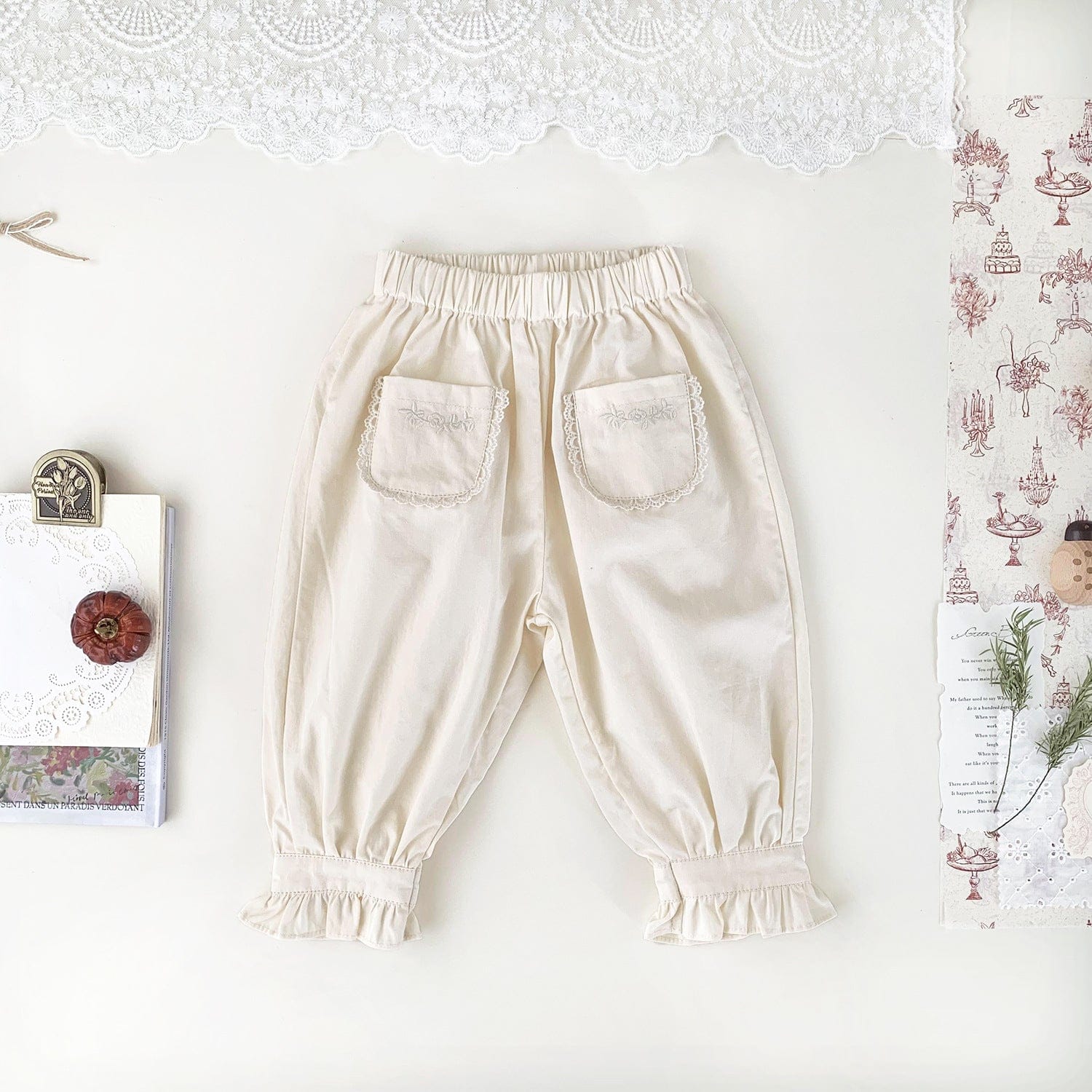 長袖セットアップ Apricot turnip pants / 73cm キッズトップス/パンツ セーラーリボン襟長袖Tシャツ/裾絞りロングパンツ【mh0009126】