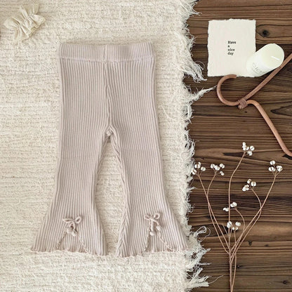 レギンスパンツ Beige / 12M (80) キッズパンツ リボンフロントオープンフレアレギンスパンツ 3カラー【mh0007239】