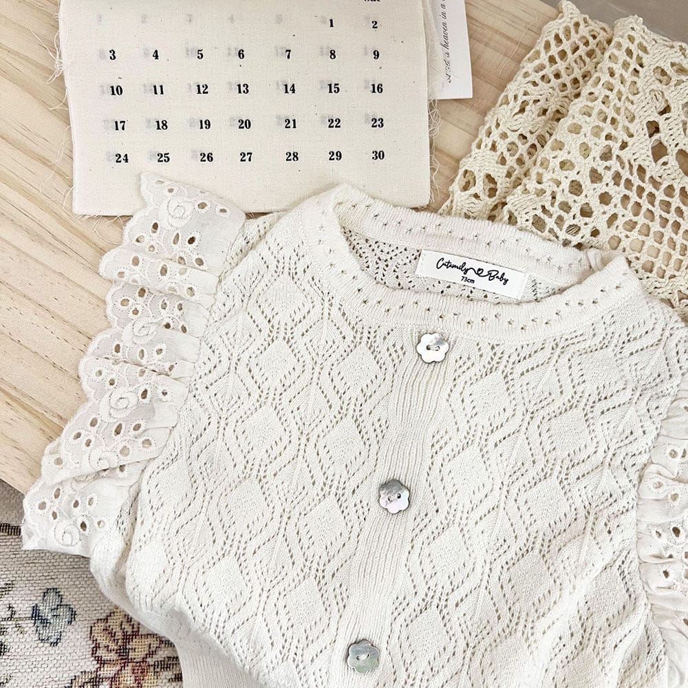 タンクトップ・キャミソール・ノースリーブトップス Beige / 73cm フリルレースニットブラウス【mh0009561】