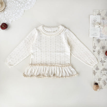 ニット・セーター Beige / 73cm ベビーキッズトップス ペプラムフリルレースニット長袖カットソーTシャツ【mh0009115】